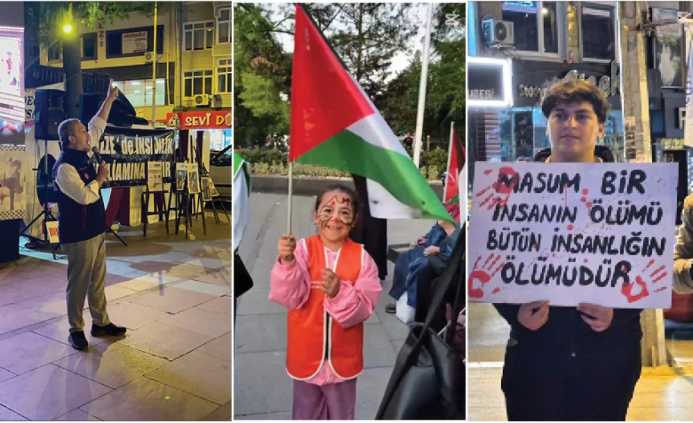 Atatürk Meydanı'nda Filistin Bayrakları Dalgalandı 