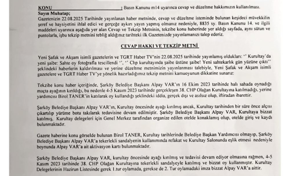 Başkan Şarıkurt'tan ‘Alpay Var' Açıklaması  “Kurultayda Bulunduğuna Taniklik Edi̇yorum”