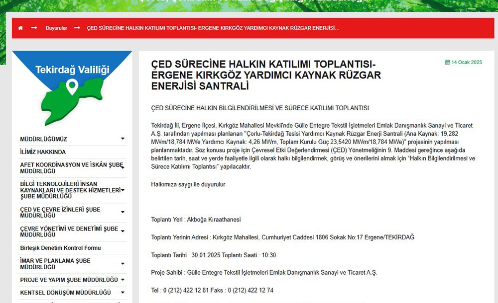 Ergene'de Çed Toplantısı Yapılacak 