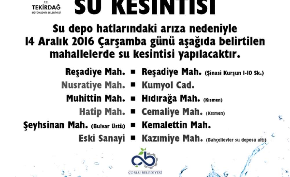 Teski'den Su Kesintisi Duyurusu