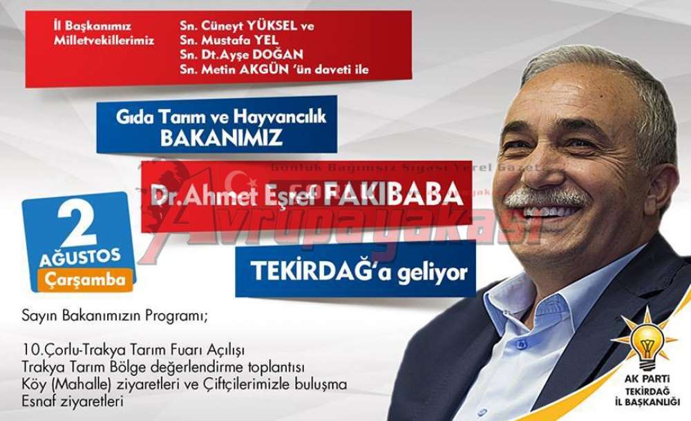 Çorlu Tarım Fuarının Açılışını Bakan Fakıbaba Yapacak