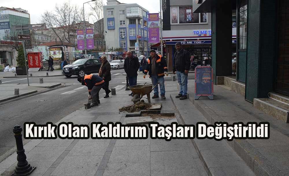Kırık Olan Kaldırım Taşları Değiştirildi