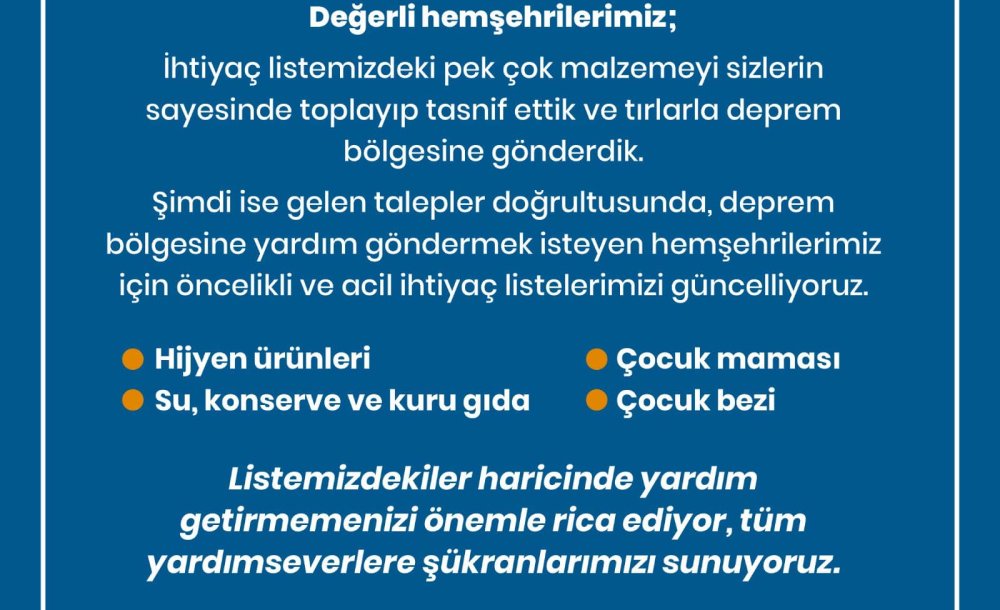 Öncelikli Ve Acil İhtiyaçlar Listesi 