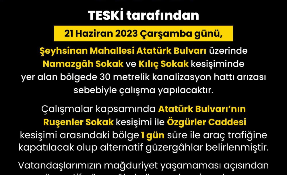 Çalışma Nedeniyle Atatürk Bulvarı Trafiğe Kapatıldı  