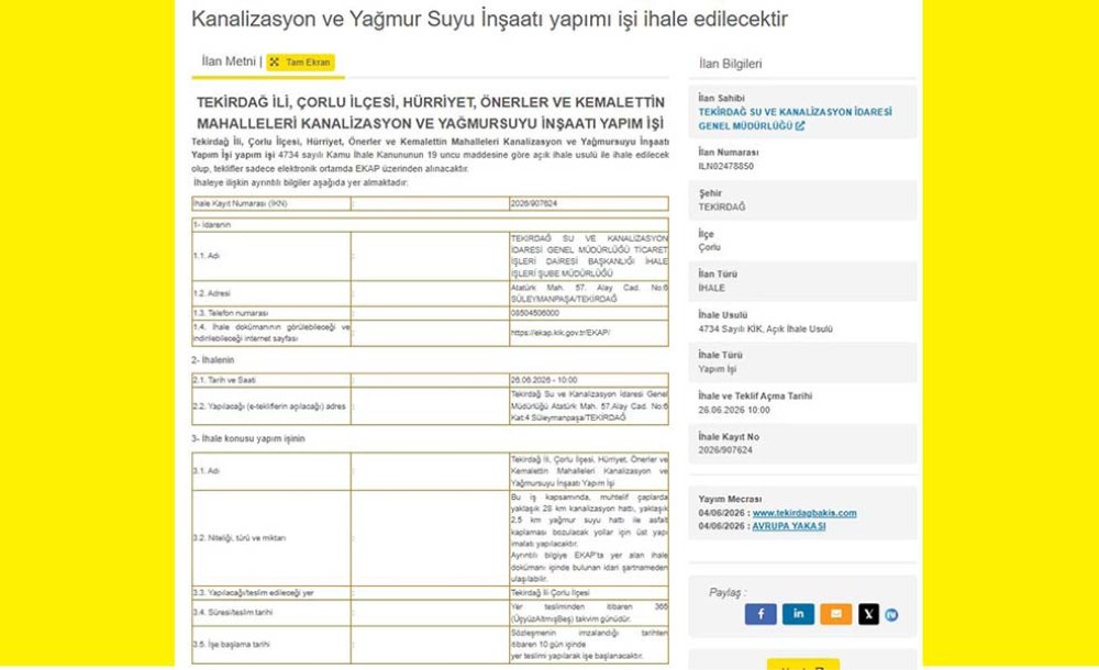 Teski̇'den Çorlu'ya Büyük Yatırım Geliyor