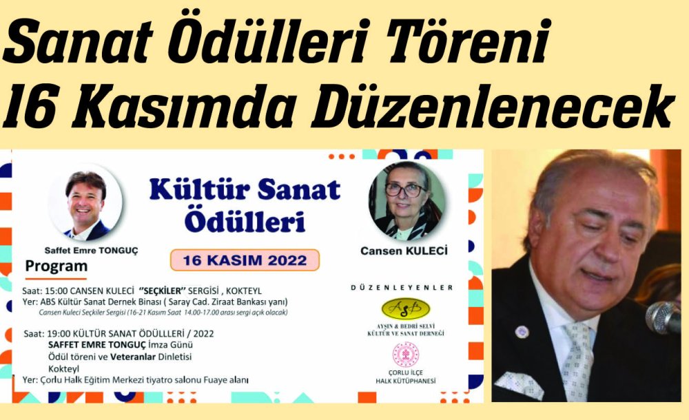 Sanat Ödülleri Töreni 16 Kasımda Düzenlenecek
