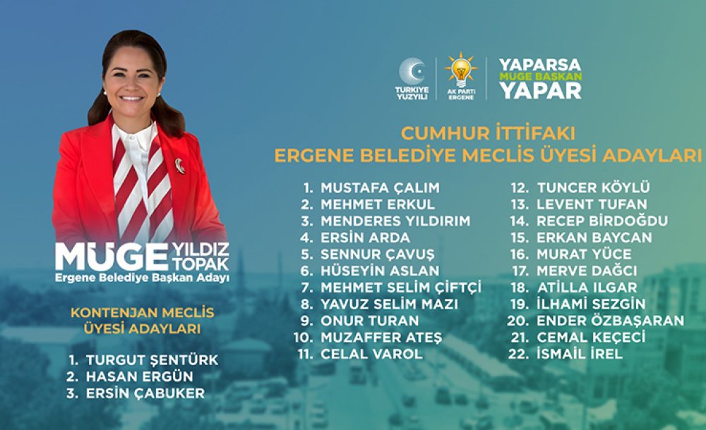 Cumhur İttifakı Ergene Belediye Meclis Üyesi Aday Listesi Açıklandı